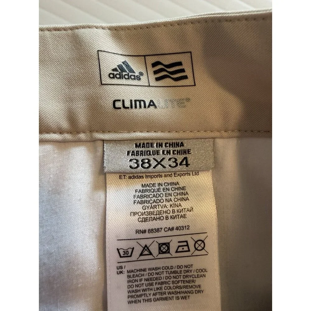Adidas ClimaLite Golf Pants Men’s 38 X 34 Tan Khaki Stretch‎ Flat Front Light